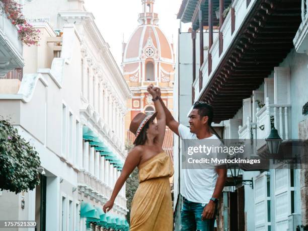 multiracial couple visiting cartagena in colombia - colombian culture stock pictures, royalty-free photos & images