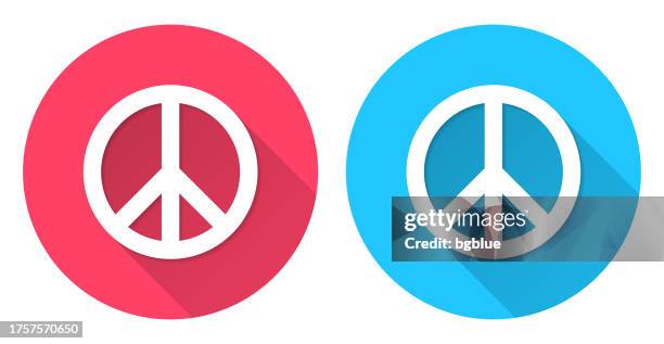 peace. round icon with long shadow on red or blue background - hippie protest stock illustrations