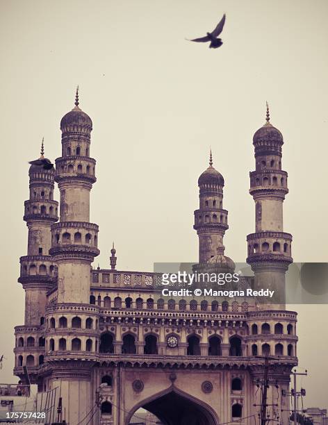 charminar and the pigeon! - hyderabad india stock pictures, royalty-free photos & images