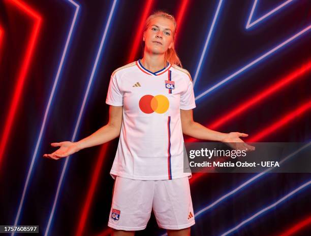 Ada Hegerberg of Olympique Lyonnais poses for a portrait during the UEFA Women's Champions League Official Portraits shoot on October 17, 2023 in...