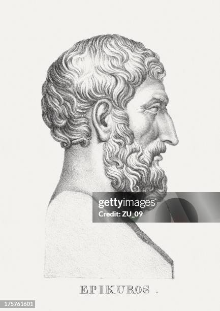ilustraciones, imágenes clip art, dibujos animados e iconos de stock de busto ilustración de epicurus, un filósofo griego - epicuro