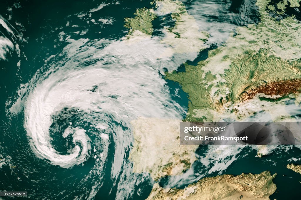 Storm Babet 2023 Cloud Map Western Europe 3D Render Color
