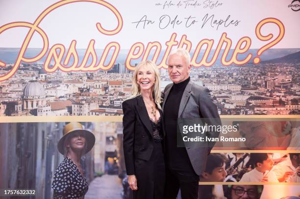 Trudie Styler and Sting attend the photocall of the movie "Posso Entrare? An Ode To Naples" on October 25, 2023 in Naples, Italy.