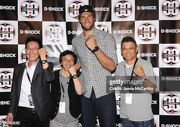 Yuichi Masuda, Kikuo Ibe, Brook Lopez and Shigenori Itoh attend G-Shock Shock The World 2013 at Basketball City on August 7, 2013 in New York City.