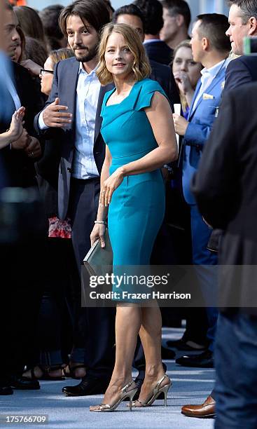 Actress Jodie Foster arrives at the Premiere of TriStar Pictures' "Elysium" oat Regency Village Theatre on August 7, 2013 in Westwood, California.