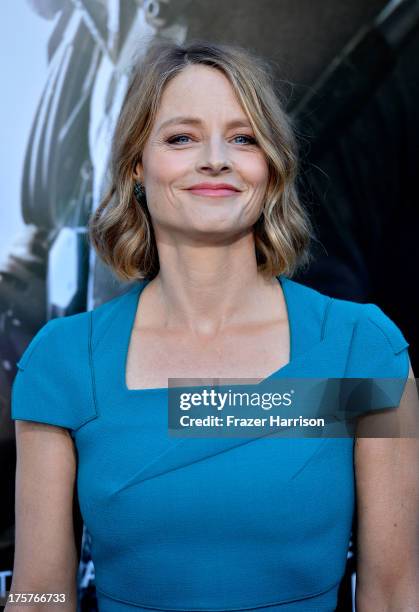 Actress Jodie Foster arrives at the Premiere of TriStar Pictures' "Elysium" oat Regency Village Theatre on August 7, 2013 in Westwood, California.