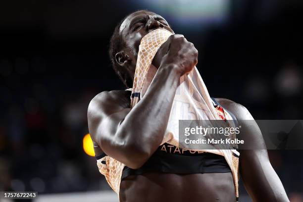 Bul Kuol of the Taipans looks dejected after defeat during the round five NBL match between Illawarra Hawks and Cairns Taipans at WIN Entertainment...