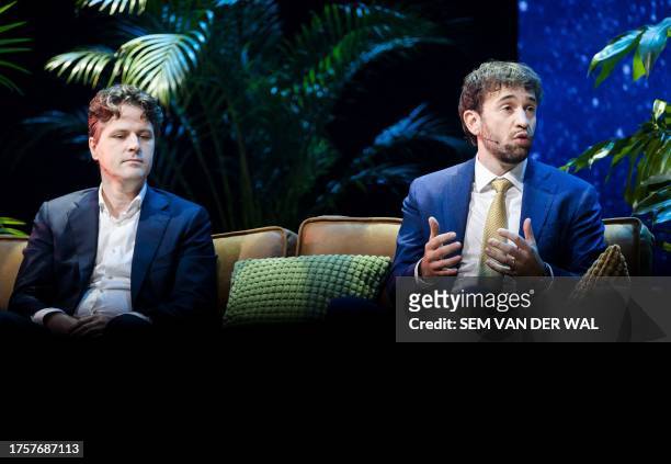S Henri Bontenbal and VVD's Silvio Erkens attend a debate at the EW Climate Summit Leusden on November 1, 2023. The meeting is organised by weekly...