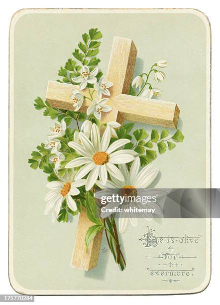 stockillustraties, clipart, cartoons en iconen met victorian easter card, 1885 - christendom