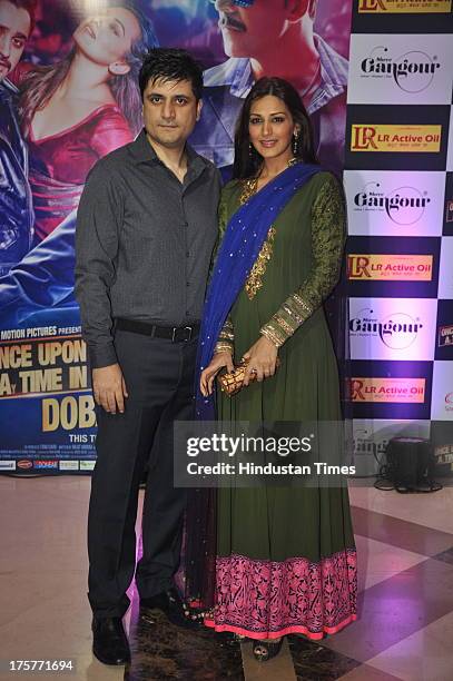 Bollywood actor Sonali Bendre with her husband Goldie Behl at Ekta Kapoor's grand Iftar Party to promote Once Upon a Time in Mumbai Dobara at JW...