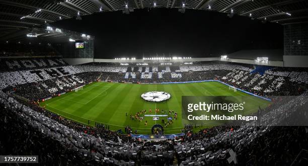 View of the full stadium tifo during the UEFA Champions League match between Newcastle United FC and Borussia Dortmund at St. James Park on October...