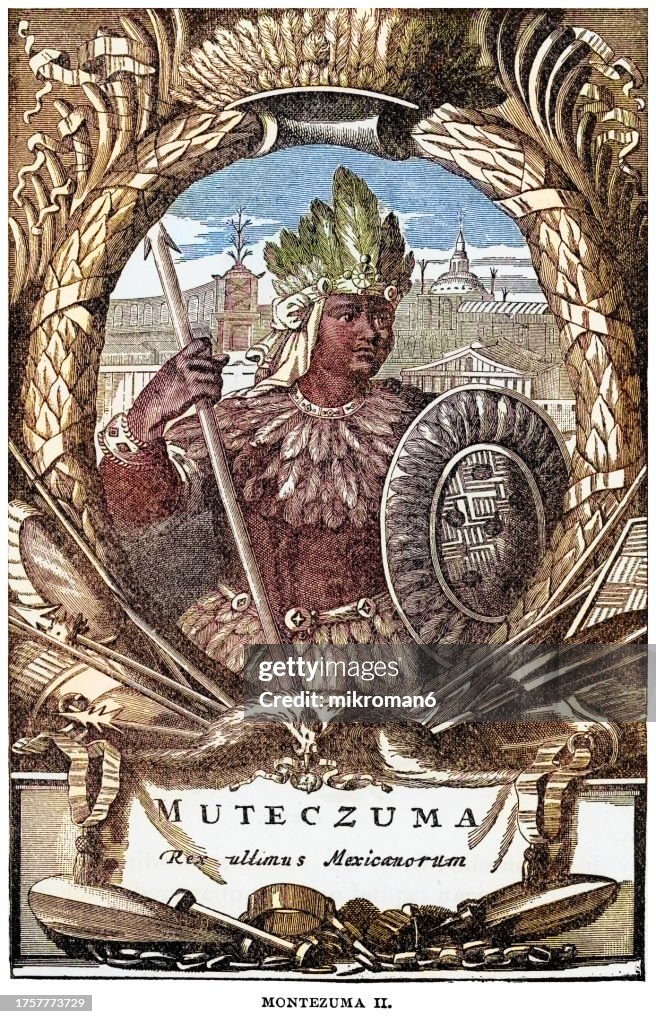 Portrait of Moctezuma II (Motecuhzoma Xocoyotzin), ninth tlatoani or ruler of the Aztec Empire