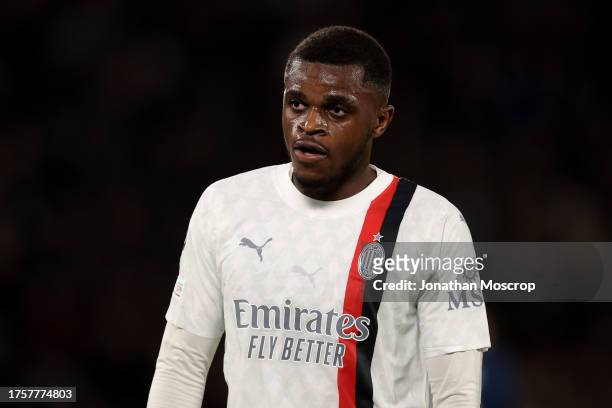 Pierre Kalulu of AC Milan looks on during the UEFA Champions League match between Paris Saint-Germain and AC Milan at Parc des Princes on October 25,...