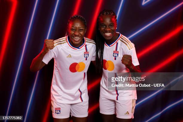 Kadidiatou Diani and Griedge Mbock Bathy of Olympique Lyonnais pose for a portrait during the UEFA Women's Champions League Official Portraits shoot...