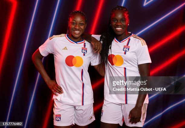 Kadidiatou Diani and Griedge Mbock Bathy of Olympique Lyonnais pose for a portrait during the UEFA Women's Champions League Official Portraits shoot...