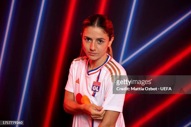 Danielle van de Donk of Olympique Lyonnais poses for a portrait during the UEFA Women's Champions League Official Portraits shoot on October 17, 2023...
