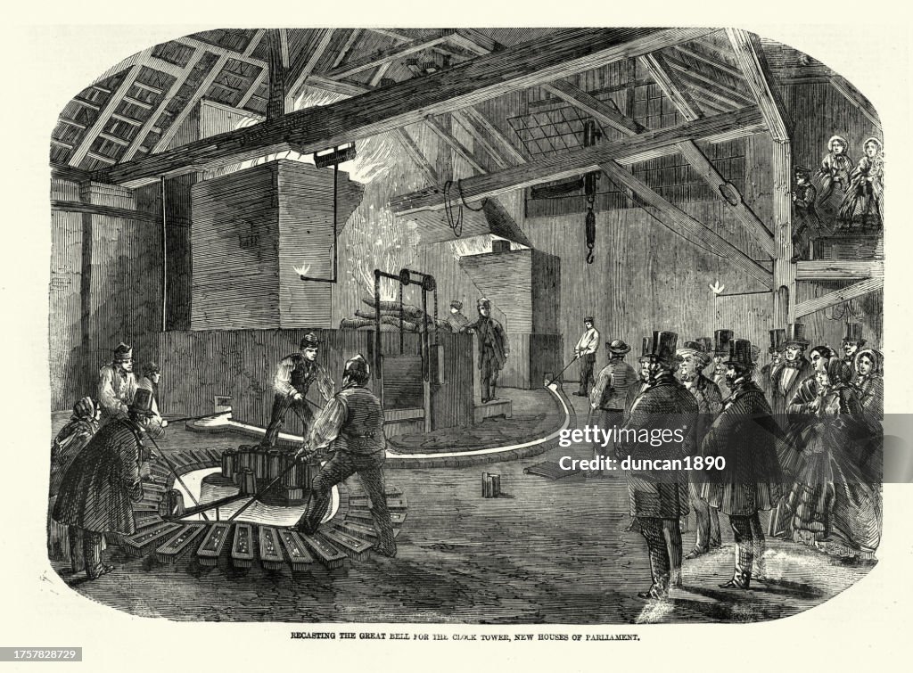 Recasting of the Great Bell, Big Ben, at Whitechapel Bell Foundry, Victorian, 1850s 19th Century