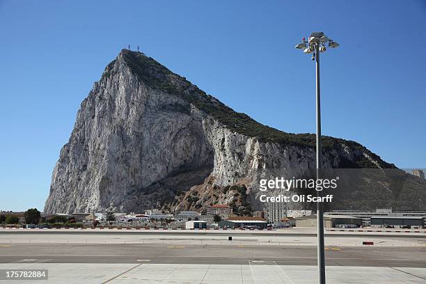 The runway of Gibraltar International Airport in front of the Rock of Gibraltar on August 8, 2013 in Gibraltar. David Cameron has spoken with his...