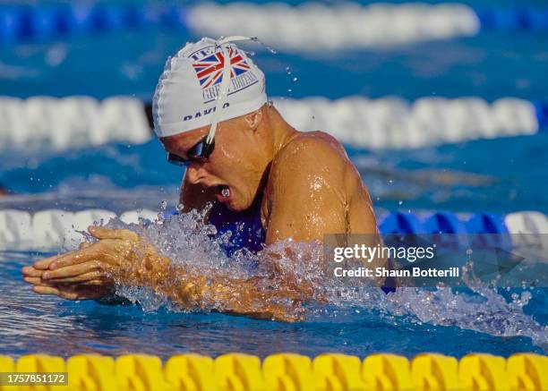 Zoe Baker from Great Britain swimming in the Women's 50 metres Breaststroke competition during the LEN European Swimming Championships on 1st August...