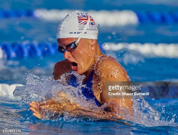 Zoe Baker from Great Britain swimming in the Women's 50 metres Breaststroke competition during the LEN European Swimming Championships on 1st August...