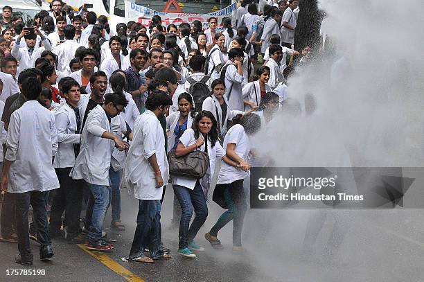 Delhi police using water cannons on medical students and doctors during their demonstration Save the Doctor campaign organized under the aegis of the...