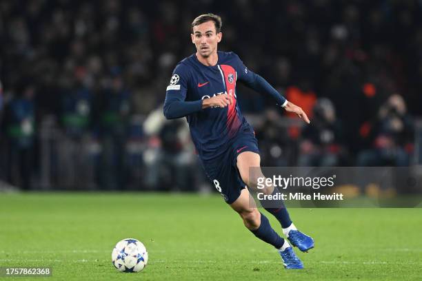 Fabian Ruiz of Paris Saint-Germain in action during the UEFA Champions League match between Paris Saint-Germain and AC Milan at Parc des Princes on...