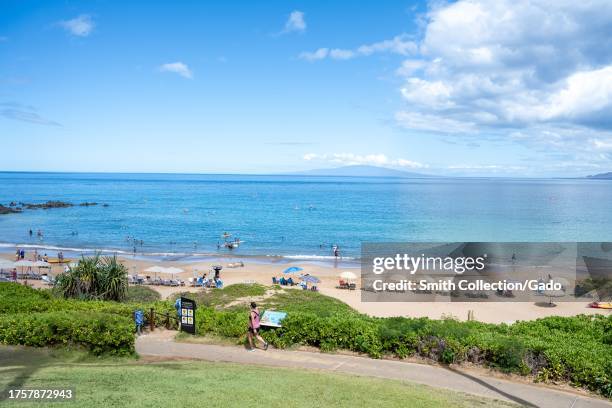 High angle view of Wailea Beach on a sunny day in Maui, Kihei, Hawaii, July 16, 2023.