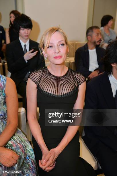 Uma Thurman in the front row at Giorgio Armani Cruise 2020, photographed on May 24, 2019.