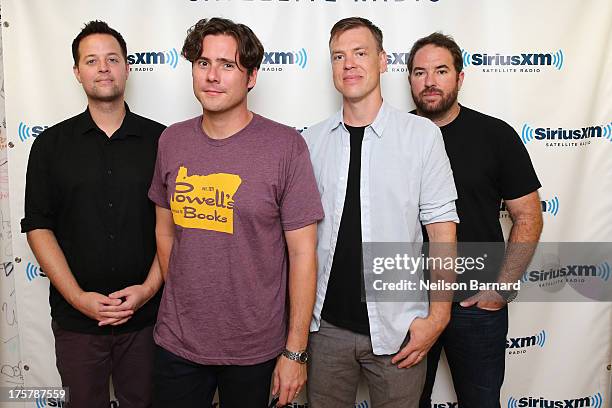 Musicians Tom Linton, Jim Adkins, Rick Burch and Zach Lind of the band Jimmy Eat World visit SiriusXM Studios on August 8, 2013 in New York City.