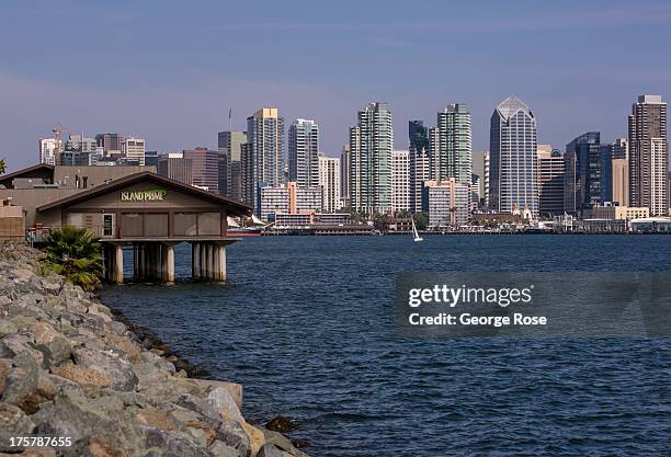 The downtown skyline is seen from Harbor Island on July 31 in San Diego, California. San Diego, the eighth largest city in the United States and...