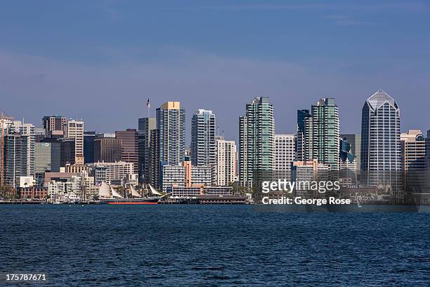 View of the downtown skyline is seen from Harbor Island on July 31 in San Diego, California. San Diego, the eighth largest city in the United States...