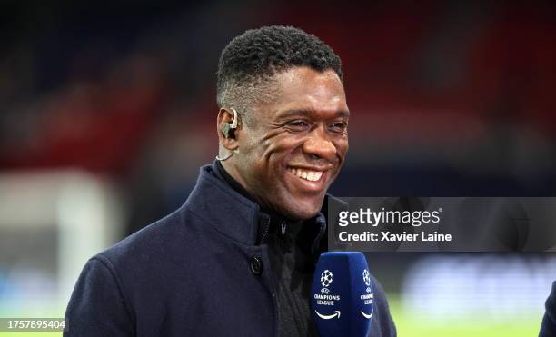 Clarence Seedorf reacts during the UEFA Champions League match between Paris Saint-Germain and AC Milan at Parc des Princes on October 25, 2023 in...