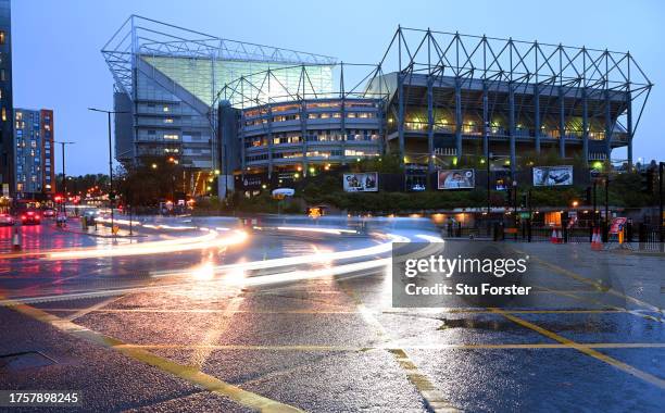 General view of St James' Park outside prior to the UEFA Champions League match between Newcastle United FC and Borussia Dortmund at St. James Park...