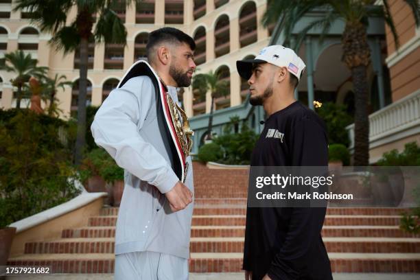 Joe Cordina and Edward Vazquez face off photo in Monte Carlo ahead of their IBF Super-Featherweight World Title this weekend on November 1, 2023 in...