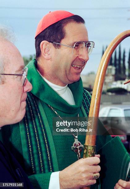 Archbishop of Los Angeles Roger Mahony at Church Services following the Northridge Earthquake, January 24, 1994 in Los Angeles, California.