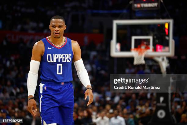 Russell Westbrook of the LA Clippers at Crypto.com Arena on October 25, 2023 in Los Angeles, California. NOTE TO USER: User expressly acknowledges...