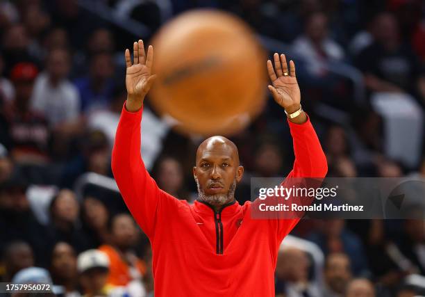 Head Coach Chauncey Billups of the Portland Trail Blazers in the second half at Crypto.com Arena on October 25, 2023 in Los Angeles, California. NOTE...