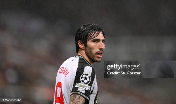 Newcastle player Sandro Tonali looks on during the UEFA Champions League match between Newcastle United FC and Borussia Dortmund at St. James Park on...