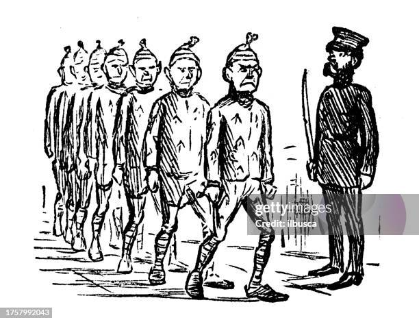 british satire caricature comic cartoon illustration - prison guard stock illustrations