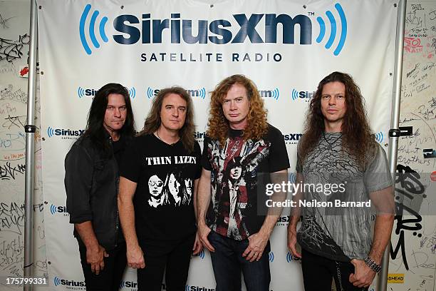 Shawn Drover, David Ellefson, Dave Mustaine and Chris Broderick of Megadeth visit SiriusXM Studios on August 8, 2013 in New York City.