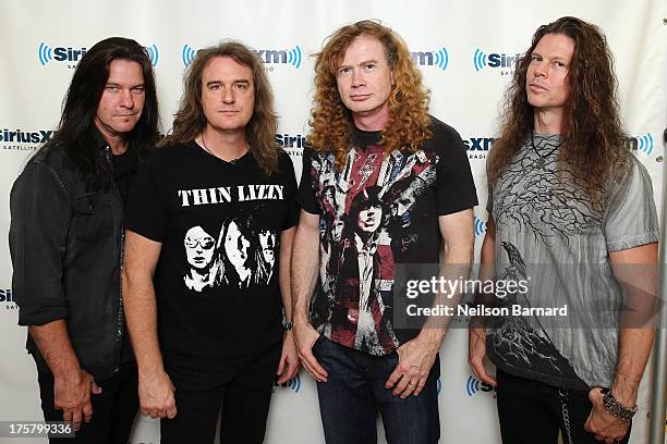 Shawn Drover, David Ellefson, Dave Mustaine and Chris Broderick of Megadeth visit SiriusXM Studios on August 8, 2013 in New York City.