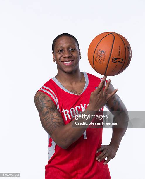 Isaiah Canaan of the Houston Rockets poses for a portrait on August 4, 2013 at The Wyndam Hotel Fair in Florham Park, New Jersey. NOTE TO USER: User...