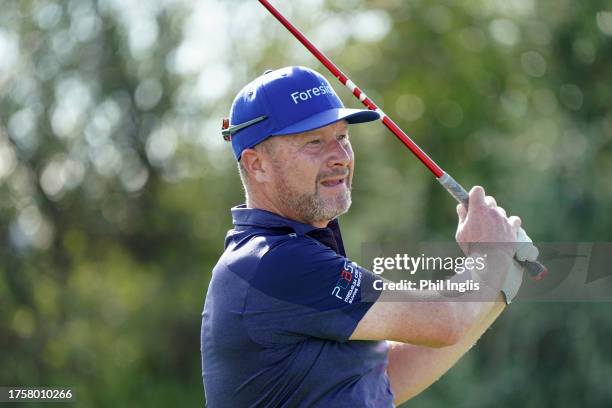 Greig Hutcheon of Scotland in action during Day One of the Sergio Melpignano Senior Italian Open at San Domenico Golf on October 26, 2023 in...