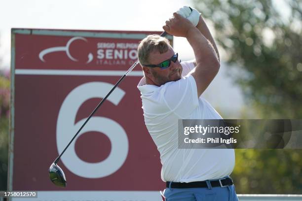 Michael Jonzon of Sweden in action during Day One of the Sergio Melpignano Senior Italian Open at San Domenico Golf on October 26, 2023 in...