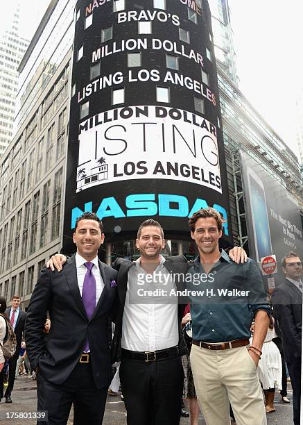 Million Dollar Listings Los Angeles" castmembers Josh Altman, Josh Flagg and Madison Hildebrand ring the closing bell at NASDAQ MarketSite at NASDAQ...