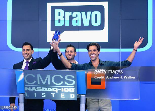 Million Dollar Listings Los Angeles" castmembers Josh Altman, Josh Flagg and Madison Hildebrand ring the closing bell at NASDAQ MarketSite at NASDAQ...