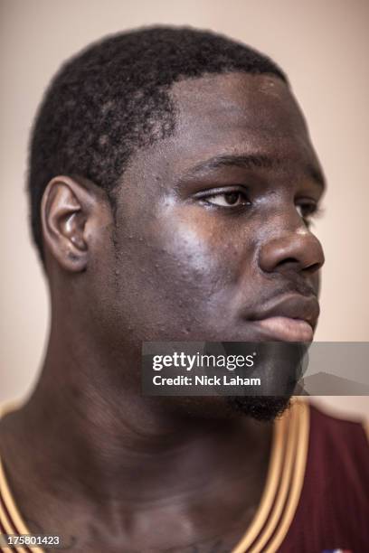 Anthony Bennett of the Cleveland Cavaliers poses for a portrait during the 2013 NBA rookie photo shoot at the MSG Training Center on August 6, 2013...