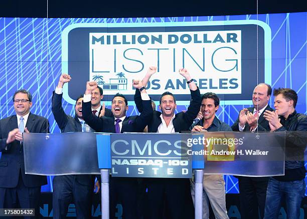 Million Dollar Listings Los Angeles" castmembers Josh Altman, Josh Flagg and Madison Hildebrand ring the closing bell at NASDAQ MarketSite at NASDAQ...