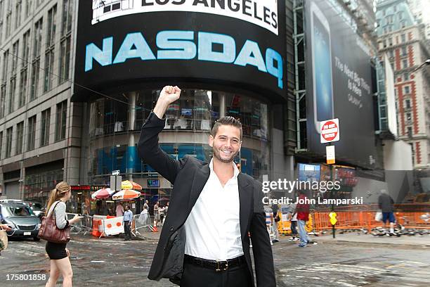 Josh Flagg rings the closing bell at the NASDAQ MarketSite on August 8, 2013 in New York City.