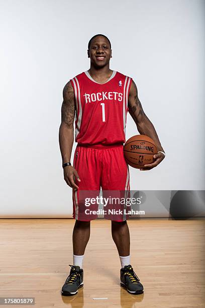 Isaiah Canaan of the Houston Rockets poses for a portrait during the 2013 NBA rookie photo shoot at the MSG Training Center on August 6, 2013 in...